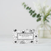 Botanische Elegante Moderne Zwart Wit Bloemen Visitekaartje (Staand voorkant)