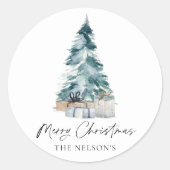 Botanische Elegante Prettig Kerstdag Ronde Sticker (Voorkant)