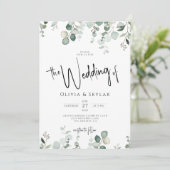 Botanische elegante QR-code RSVP in één bruiloft Kaart (Staand voorkant)