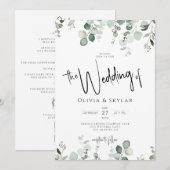 Botanische elegante QR-code RSVP in één bruiloft Kaart (Voorkant / Achterkant)