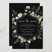 Botanische Elegante Romance Sage Green Wedding Save The Date (Voorkant / Achterkant)