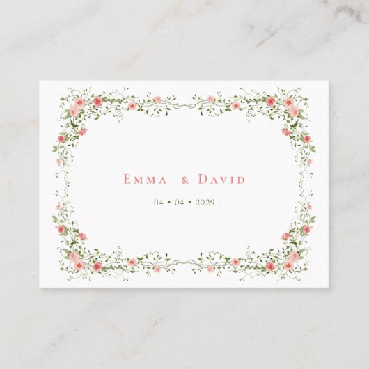 Botanische Elegante roze rozen Script Trouwen Plaatskaartje (Achterkant)