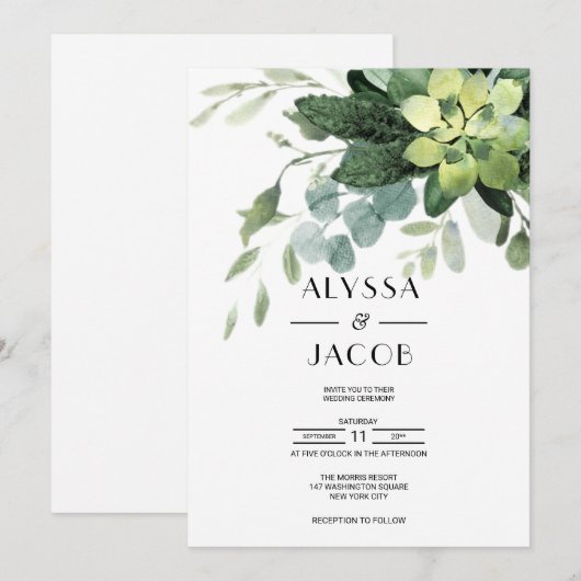 Botanische, elegante succulente en eucalyptusblade kaart (Voorkant / Achterkant)