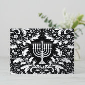 Botanische elegante zilveren menorah Hannukah Folie Feestdagenkaart (Staand Voorkant)