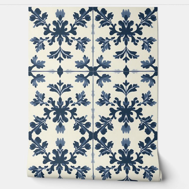 Botanische elegantie - Marine en Ivoor - Tradition Behang (Afrollen)