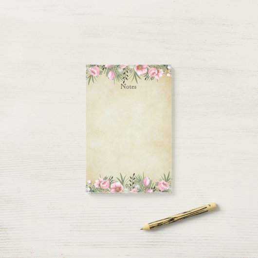 Botanische elegantie:  papier bloemrand post-it® notes (Op bureau)