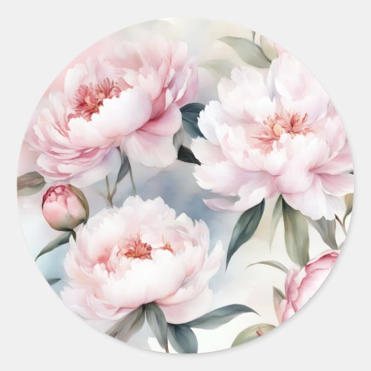 Botanische Elegantie Roze Pioenrozen Waterverf Ronde Sticker (Voorkant)