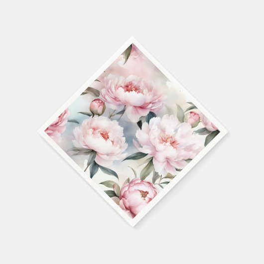 Botanische Elegantie Roze Pioenrozen Waterverf Servet (Hoek)