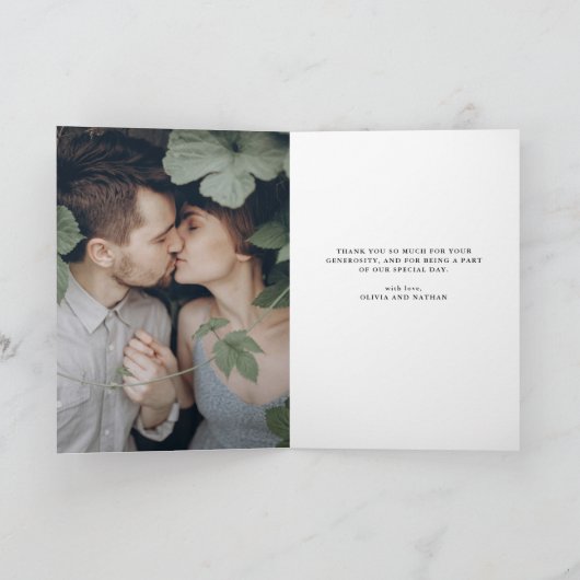 Botanische elegantie | Twee foto's bruiloft Bedankkaart (Binnen)