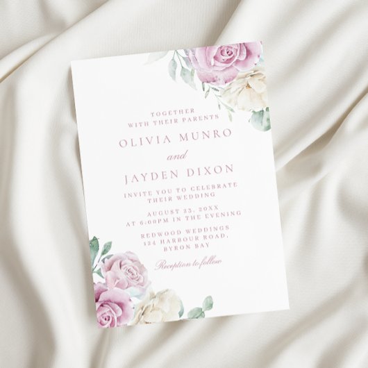 Botanische Elegantie: Witte & Blush Bloemen Huweli Kaart