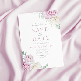 Botanische Elegantie: Witte & Blush Bloemige Trouw Save The Date