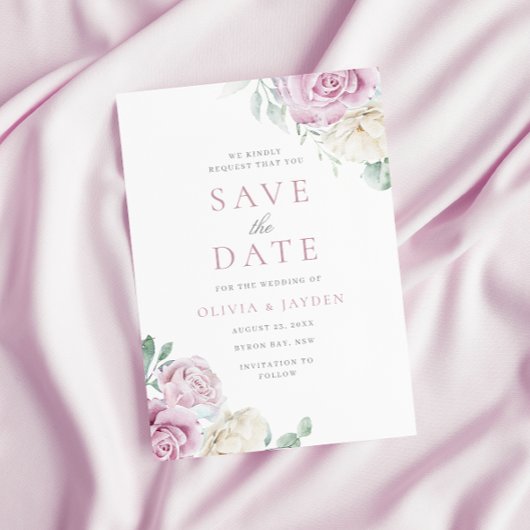 Botanische Elegantie: Witte & Blush Bloemige Trouw Save The Date