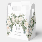 Botanische Elegantie Witte Rozen Monogram Bruiloft Bedankdoosjes (Geopend)