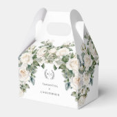 Botanische Elegantie Witte Rozen Monogram Bruiloft Bedankdoosjes (Voorkant Zijde)