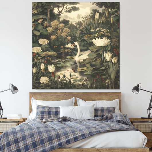 Botanische elegantie - Zwaan in het bos Canvas Afdruk (Insitu (Slaapkamer))