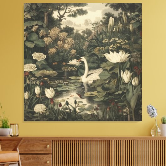 Botanische elegantie - Zwaan in het bos Canvas Afdruk (Insitu (Woonkamer))