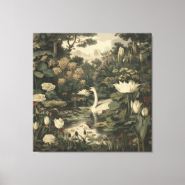 Botanische elegantie - Zwaan in het bos Canvas Afdruk