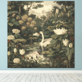 Botanische elegantie - Zwaan in het bos Canvas Afdruk (Insitu (Houten vloer))