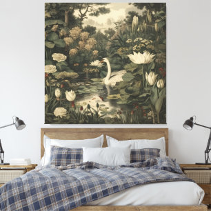 Botanische elegantie - Zwaan in het bos Canvas Afdruk