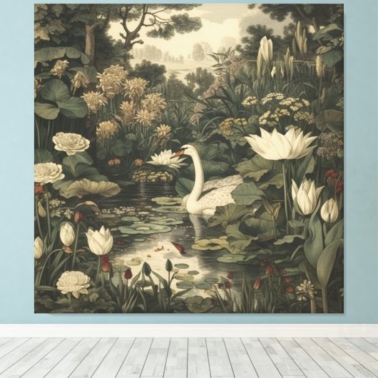 Botanische elegantie - Zwaan in het bos Canvas Afdruk (Insitu (Houten vloer))