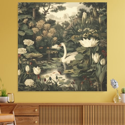 Botanische elegantie - Zwaan in het bos Canvas Afdruk (Insitu (Woonkamer))