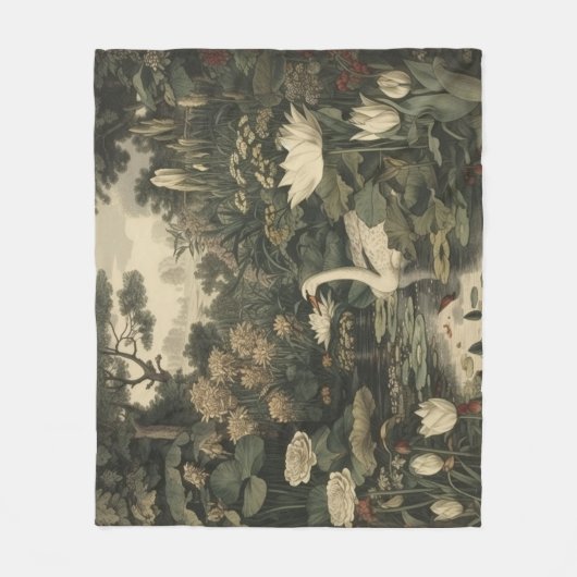 Botanische elegantie - Zwaan in het bos Fleece Deken (Voorkant)