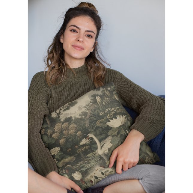 Botanische elegantie - Zwaan in het bos Kussen (Creator heeft geüpload)