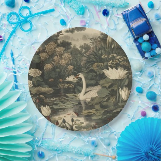 Botanische elegantie - Zwaan in het bos Papieren Bordje (Feest)