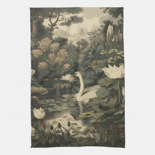 Botanische elegantie - Zwaan in het bos Theedoek (Verticaal)