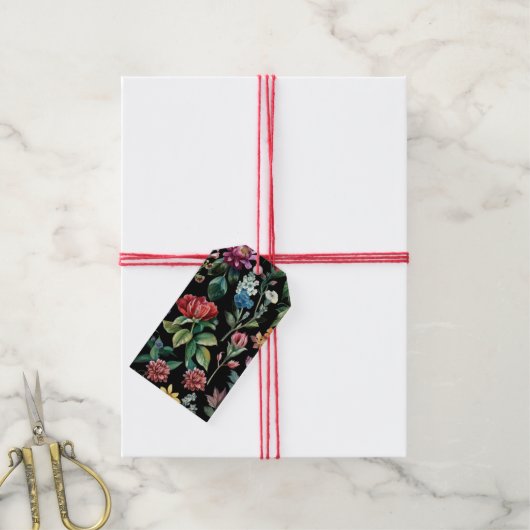 Botanische Elegantie Zwart Cadeaulabel (Met Touw)