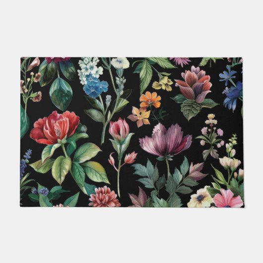  Botanische Elegantie Zwart Deurmat (Voorkant)