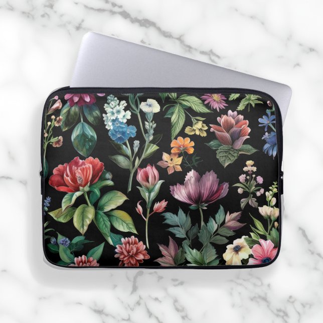  Botanische Elegantie Zwart Laptop Sleeve (Creator heeft geüpload)