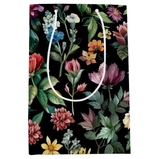  Botanische Elegantie Zwart Medium Cadeauzakje (Voorkant)