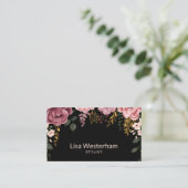 Botanische Elegantie: Zwart & Roze Bloemen Visitekaartje (Staand voorkant)