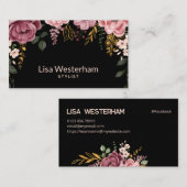Botanische Elegantie: Zwart & Roze Bloemen Visitekaartje (Voorkant / Achterkant)