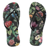 Botanische Elegantie Zwart Teenslippers (Voetbed)
