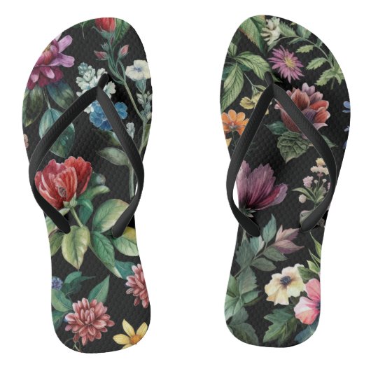  Botanische Elegantie Zwart Teenslippers (Voetbed)