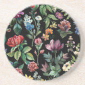  Botanische Elegantie Zwart Zandsteen Onderzetter (Voorkant)