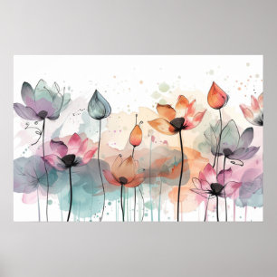 Botanische elementen abstracte bloemenkunst poster