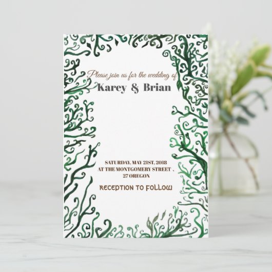 Botanische Elementen Bruiloft Kaart (Staand voorkant)