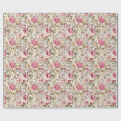 Botanische elementen en roze zomerbloemen cadeaupapier (Vlak)