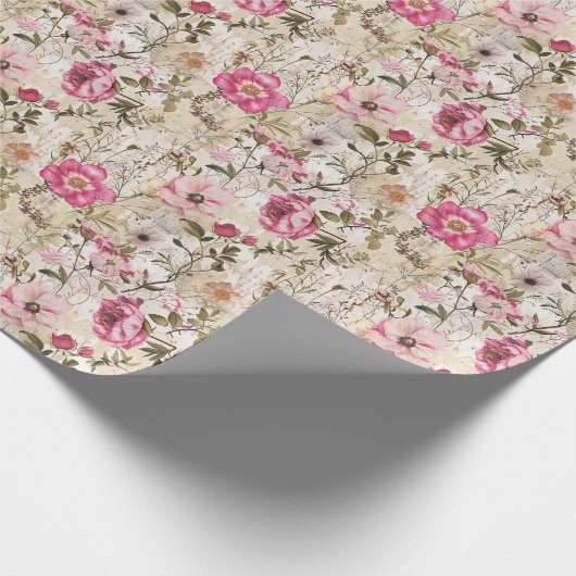 Botanische elementen en roze zomerbloemen cadeaupapier (Hoek)