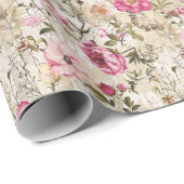 Botanische elementen en roze zomerbloemen cadeaupapier (Rol Hoek)