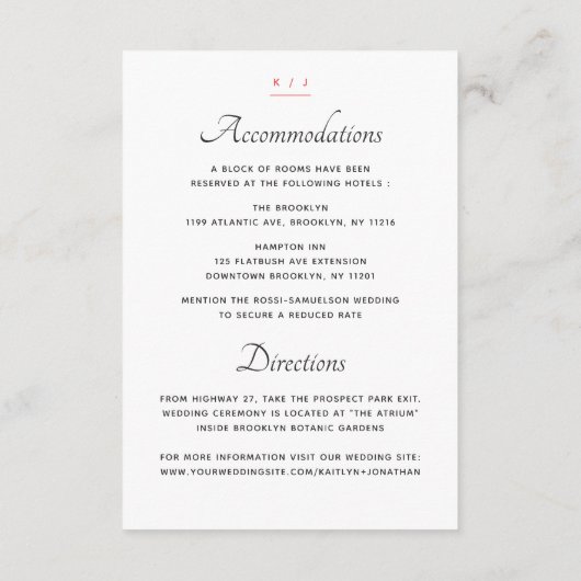 Botanische embrace-bruiloft — Details-kaart Informatiekaartje (Achterkant)