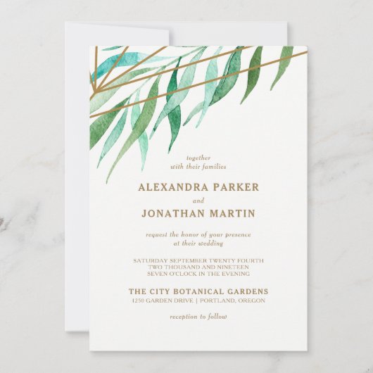 Botanische en koperen geometrische bruiloft kaart (Voorkant)