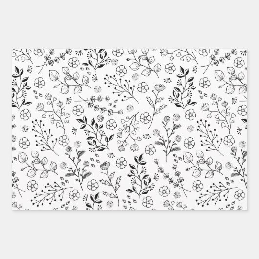 Botanische en wilde bloemen patroon inpakpapier vel (Voorkant)