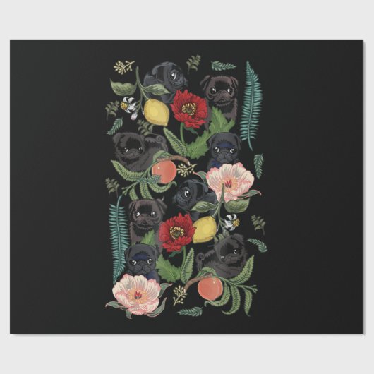 botanische en zwarte pug t-by-huebucket cadeaupapier (Vlak)