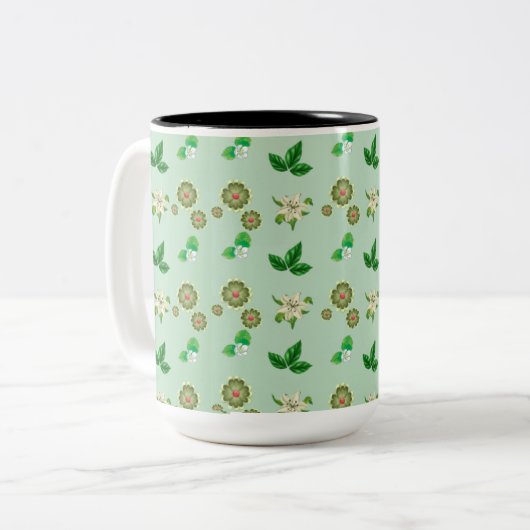 Botanische esthetische Mok – Green Floral Coffee C (Voorkant links)