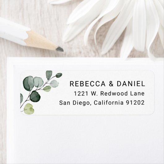 Botanische Eucalyptus Branch Return-adreslabel Etiket (Insitu)