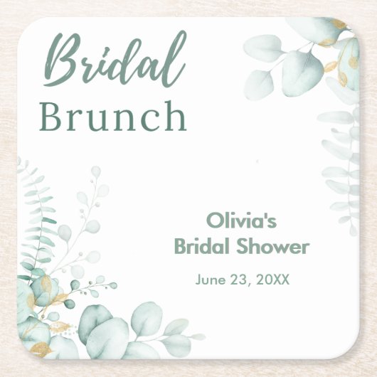 Botanische Eucalyptus Bruids Brunch Bruidsfeest Kartonnen Onderzetters (Voorkant)